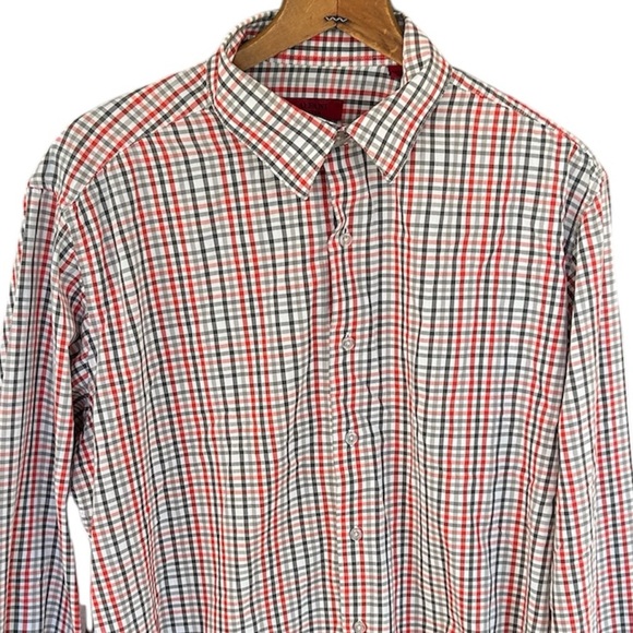 Alfani Fitted Plaid Long Sleeve Button Down Plaid Casual Button Down Shirt Sz L - Picture 2 of 7